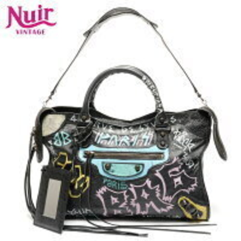 Balenciaga Graffiti City Shoulder Bag Black